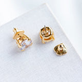 Gold Heart Prong Stud Earrings