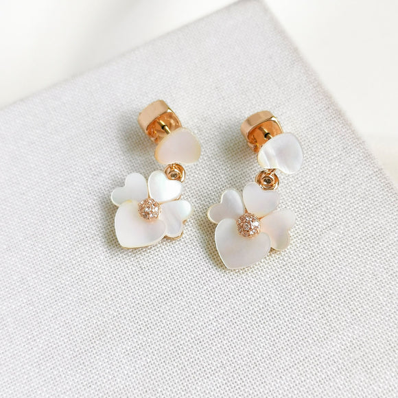 Precious Pansy Rose Gold Drop Earrings