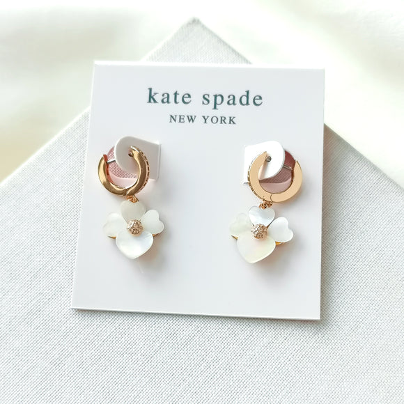 Precious Pansy Pave Rose Gold Drop Huggie Earrings