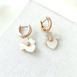 Precious Pansy Pave Rose Gold Drop Huggie Earrings