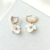 Precious Pansy Pave Rose Gold Drop Huggie Earrings