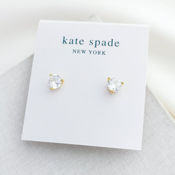 Brilliant Statements Tri-Prong Stud Earrings (Clear/Gold)