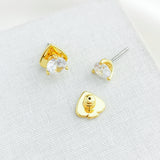 Brilliant Statements Tri-Prong Stud Earrings (Clear/Gold)
