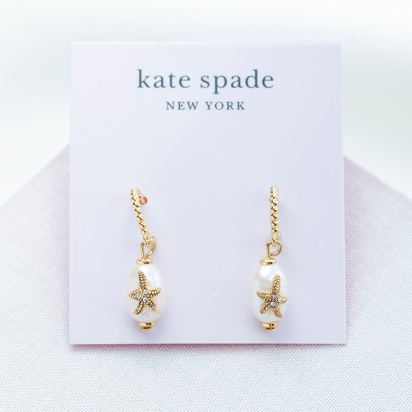 Sea Star Starfish Pearl Huggie Earrings