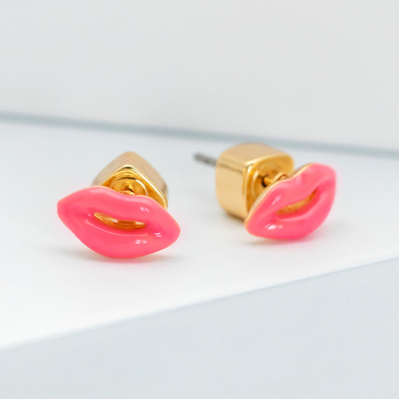 Lip Enamel Earrings (Pink)