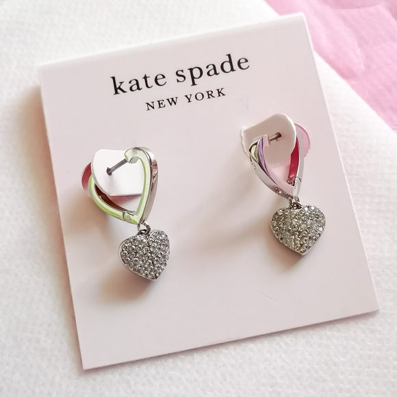 Heart to heart pavé huggies (Silver)