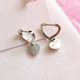Heart to heart pavé huggies (Silver)