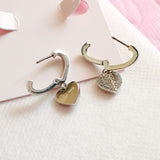 Heart to heart pavé huggies (Silver)