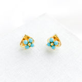 Myosotis Cross Flower Stud Earrings (Turquoise)