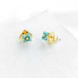 Myosotis Cross Flower Stud Earrings (Turquoise)