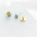 Myosotis Cross Flower Stud Earrings (Turquoise)