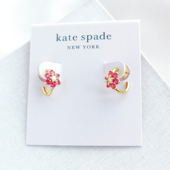 Myosotis Flower Huggie Earrings (Pink)