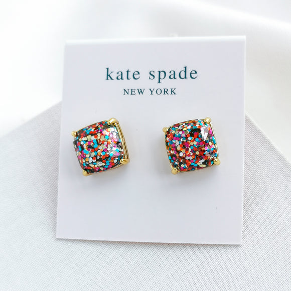 Small Square Stud Earrings (Multi Glitter)