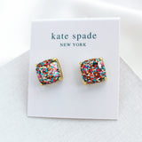 Small Square Stud Earrings (Multi Glitter)
