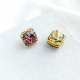 Small Square Stud Earrings (Multi Glitter)
