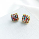 Small Square Stud Earrings (Multi Glitter)
