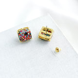 Small Square Stud Earrings (Multi Glitter)