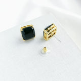 Small Square Stud Earrings (Jet)