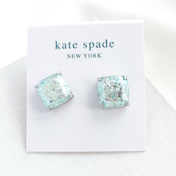 Small Square Stud Earrings (Opal Glitter)