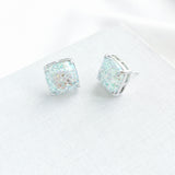 Small Square Stud Earrings (Opal Glitter)