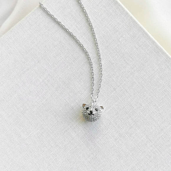 Arctic Friends Polar Bear Pave Silver Pendant Necklace
