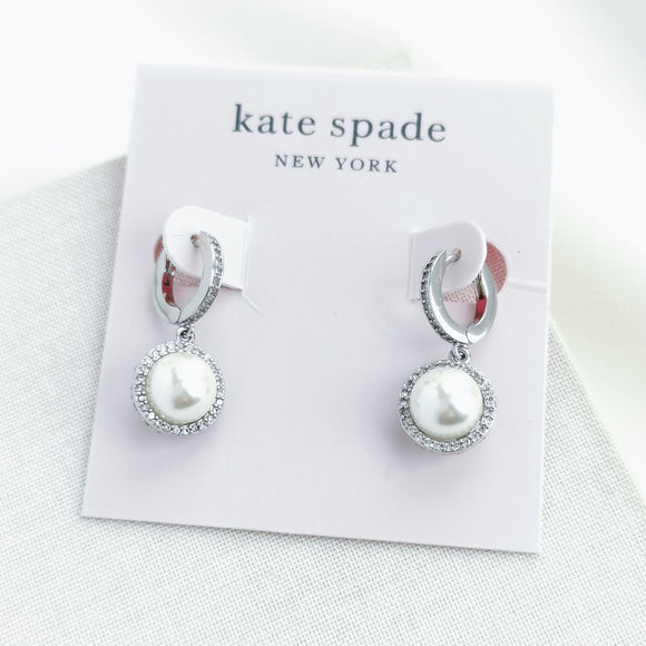 Something Sparkly Spade Huggie Earrings (Cream/Silver)