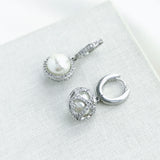 Something Sparkly Spade Huggie Earrings (Cream/Silver)