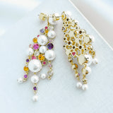 Multicolour Pearl Caviar Gold Statement Earrings
