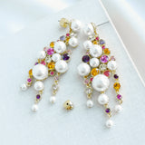 Multicolour Pearl Caviar Gold Statement Earrings