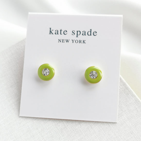 Green Candy Drops Round Stud Earrings (Neon Yellow)