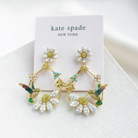 Dazzling Daisy Hummingbird Statement Hoop Earrings