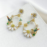 Dazzling Daisy Hummingbird Statement Hoop Earrings