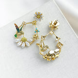 Dazzling Daisy Hummingbird Statement Hoop Earrings