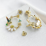 Dazzling Daisy Hummingbird Statement Hoop Earrings
