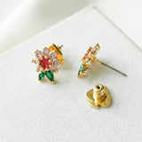 New Bloom Flower Gold Multi Color Stud Earrings