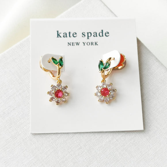 New Bloom Flower Gold Multi Color Huggies Earrings