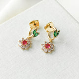 New Bloom Flower Gold Multi Color Huggies Earrings