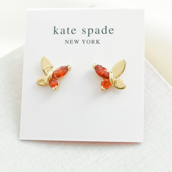 Social Butterfly Gold Red Small Stud Earrings