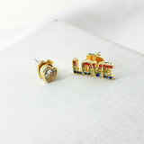 rainbow love asymmetrical studs
