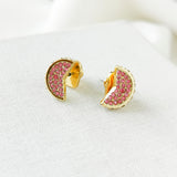 Fruit Salad Pave Grapefruit Gold Pink Stud Earrings