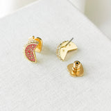 Fruit Salad Pave Grapefruit Gold Pink Stud Earrings