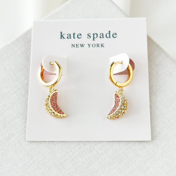 Fruit Salad Pave Grapefruit Gold Pink Huggie Earrings