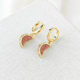 Fruit Salad Pave Grapefruit Gold Pink Huggie Earrings