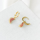 Fruit Salad Pave Grapefruit Gold Pink Huggie Earrings