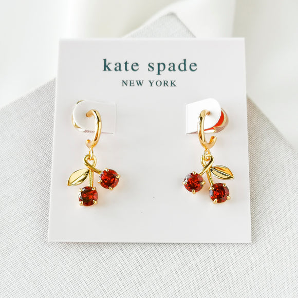 Cherry Gold Red Huggie Earrings