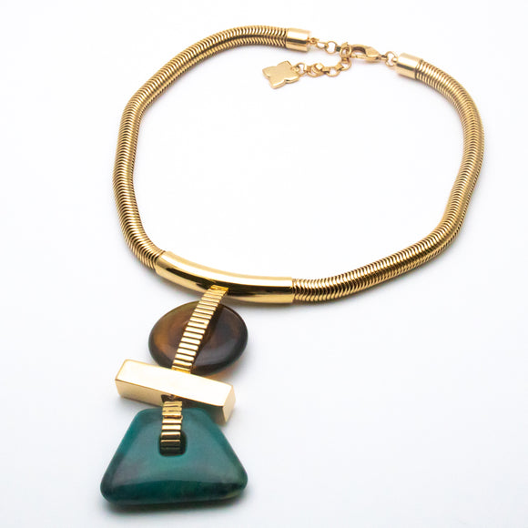 Trina Turk Vintage Brown Stones Pendant Gold-toned Necklace