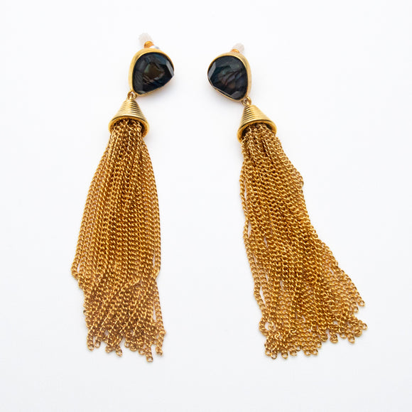 Trina Turk Eye-catching Black Gemstones Gold-toned Earrings