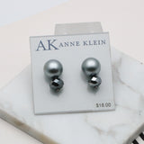 AK modern silver tone pearl earrings