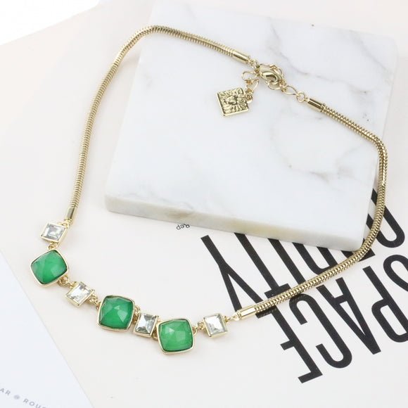 AK classic green stones and crystals necklace