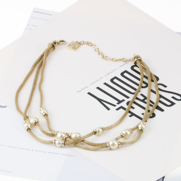 AK gold tone 3 strands pearl necklace